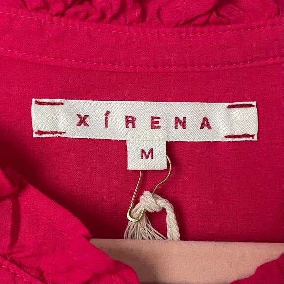 Xirena Top Womens Medium Red Rosette Emery Button Up Long Sleeve Poplin Cotton - Picture 10 of 13